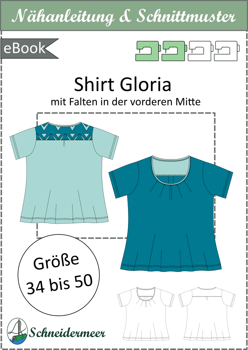 Schnittmuster Gloria – Jerseyshirt mit Falten & Passe Gr. 34-50 / Bu 80-116 - Sewando