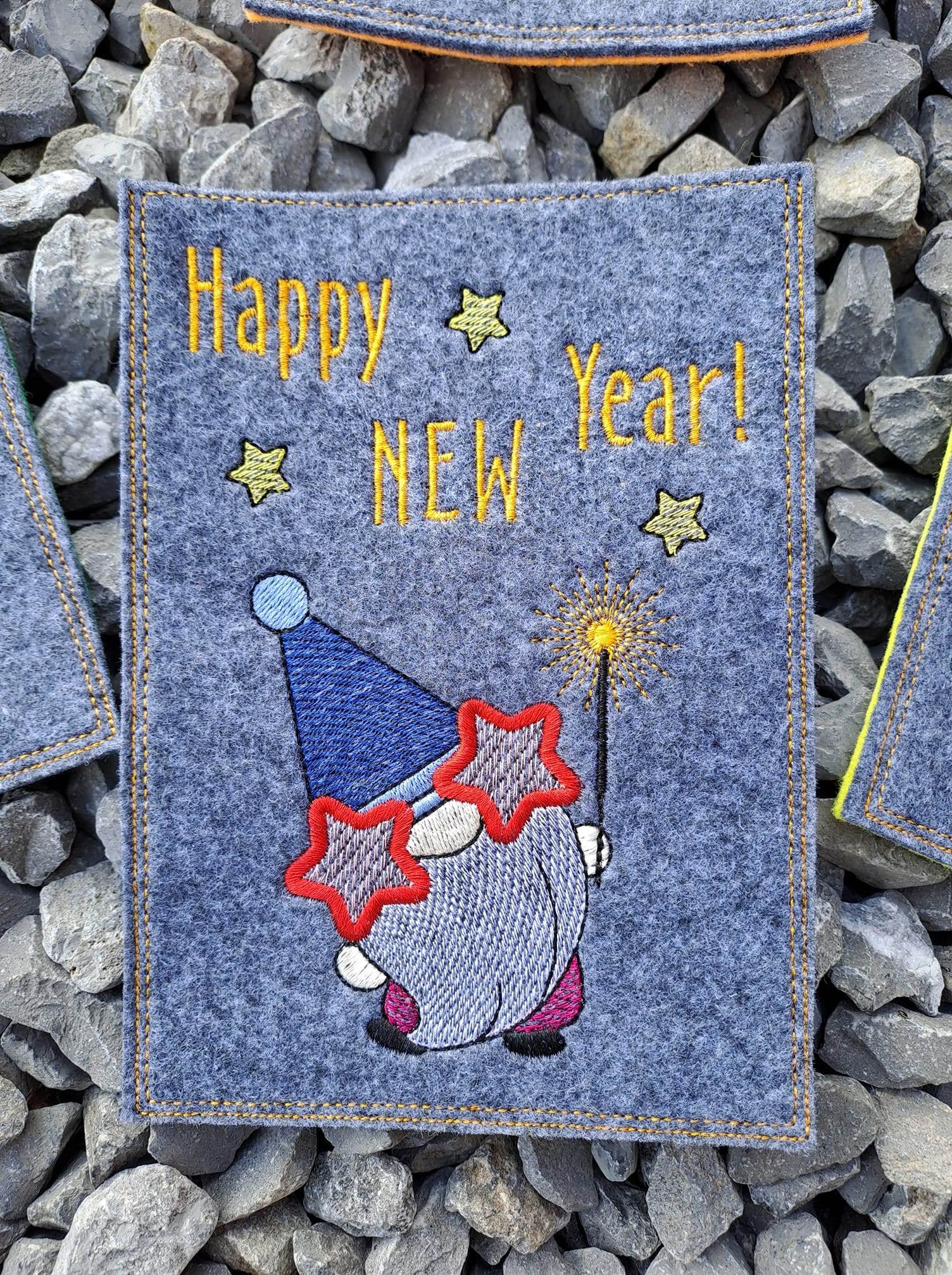Stickdatei Set ITH Grußkarten Silvester Silvesterparty Gnom Happy New Year - Sewando