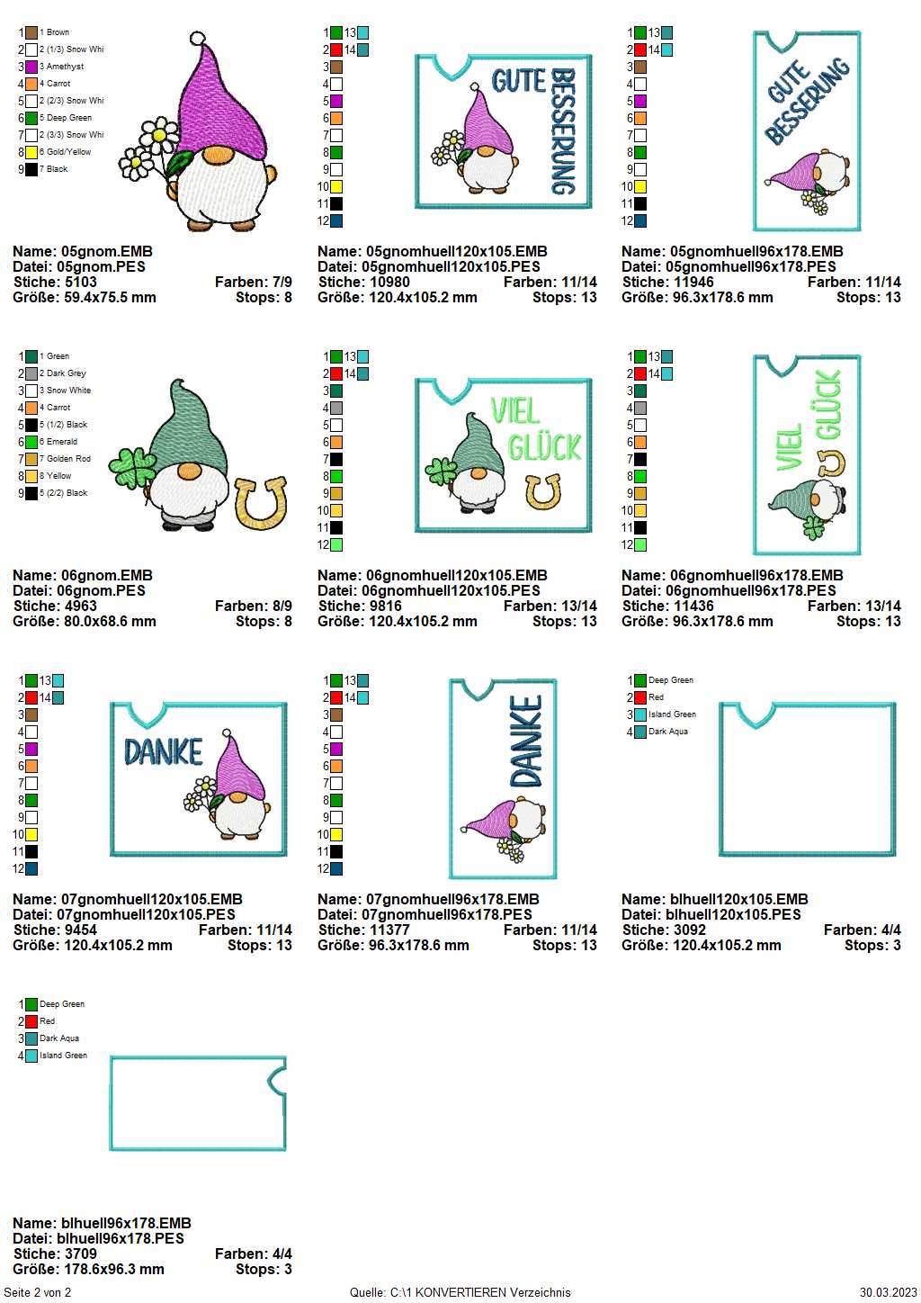 Stickdatei Set ITH Schoko- & Geschenkhüllen Gnome zum Geburtstag, Ostern, Weihnachten, Genesung & Danke - Sewando