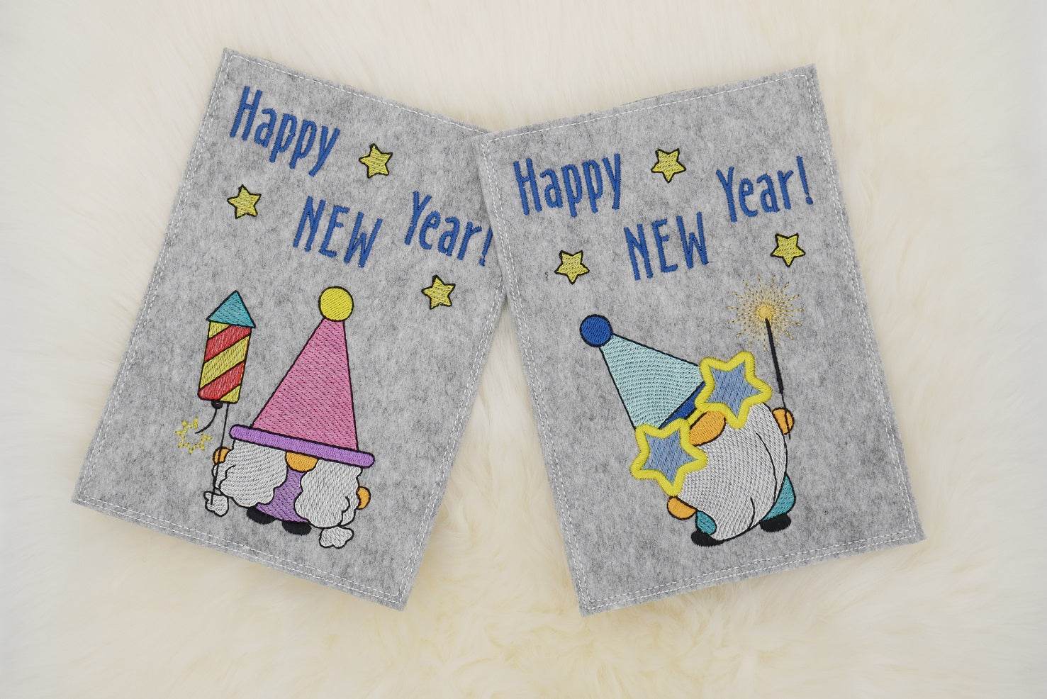 Stickdatei Set ITH Grußkarten Silvester Silvesterparty Gnom Happy New Year - Sewando