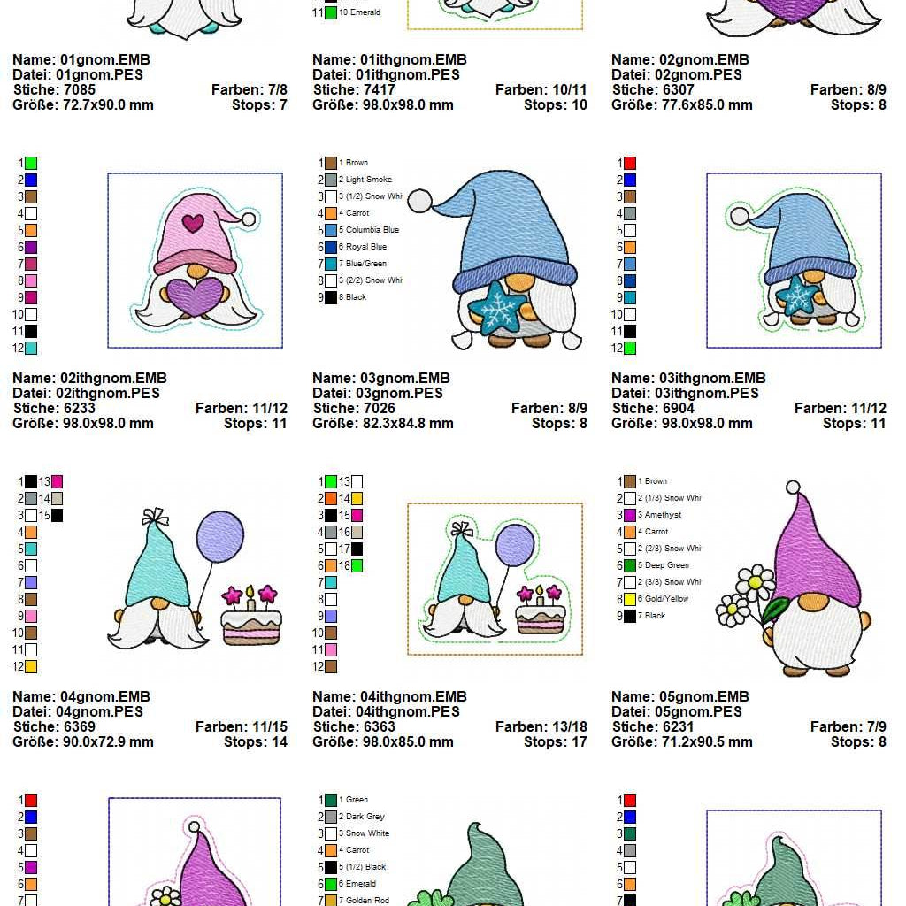 Stickdatei Set Gnome Stabdeko Stabdesign Frühling, Geburtstag, Valentinstag - Sewando