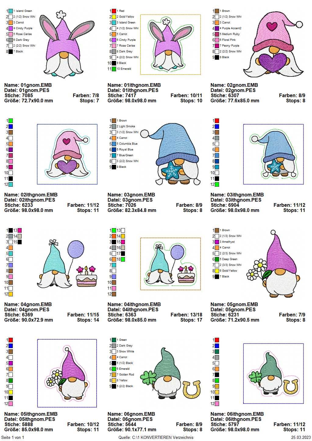 Stickdatei Set Gnome Stabdeko Stabdesign Frühling, Geburtstag, Valentinstag - Sewando