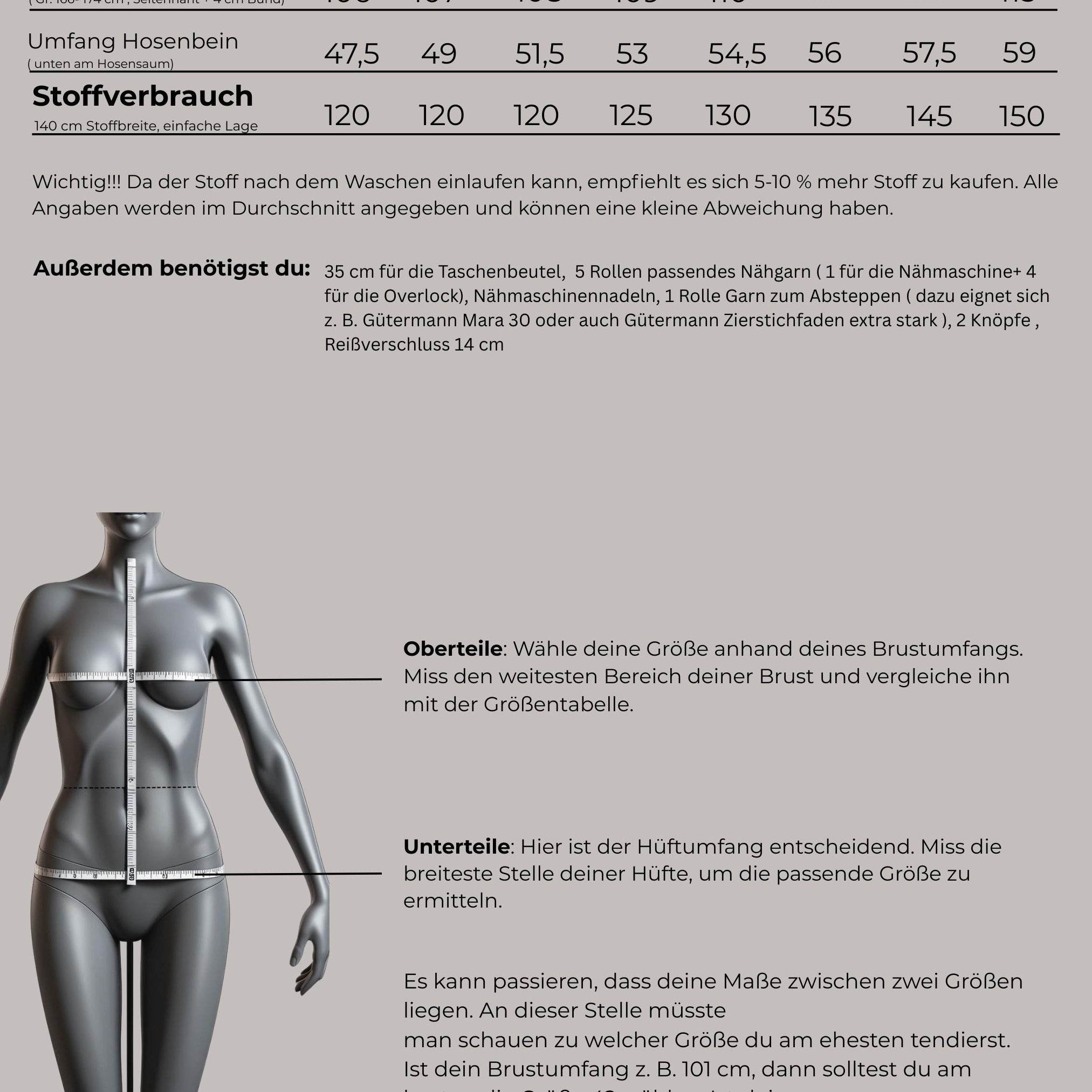 Schnittmuster Jeans, lockere Passform, high waist Jeans, Größe 36 - 50 - Sewando