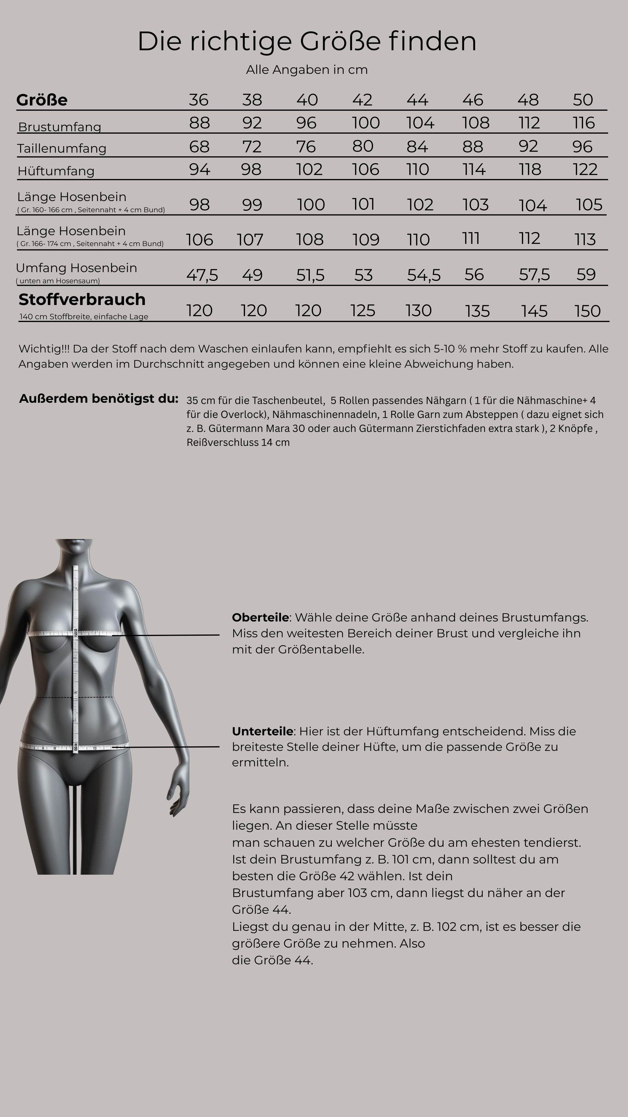 Schnittmuster Jeans, lockere Passform, high waist Jeans, Größe 36 - 50 - Sewando