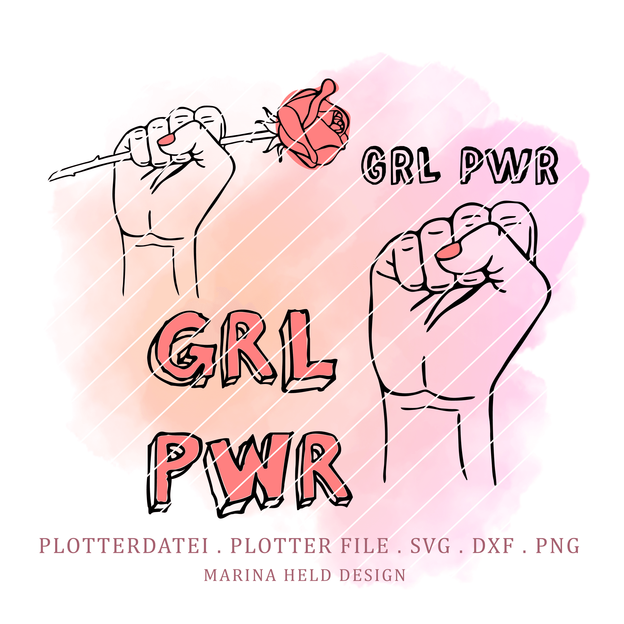 Plotterdatei Girl Power Faust und Rose 3 Designs - Sewando