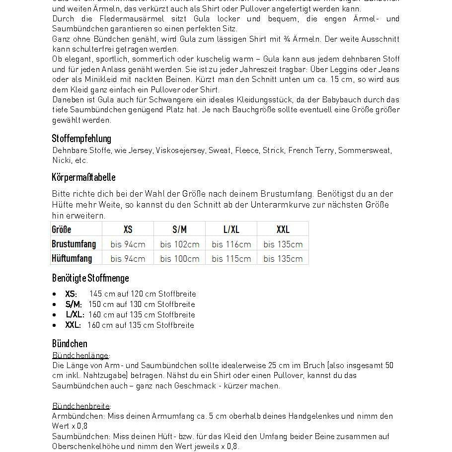 Schnittmuster Kleid, Shirt mit Fledermausärmeln GULA (34-52) : - Sewando