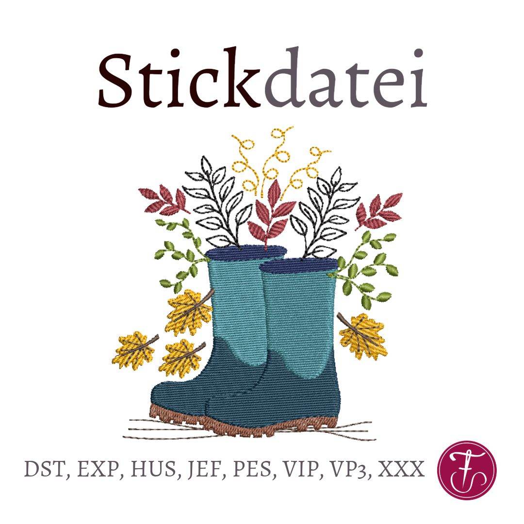 Stickdatei Gummistiefel Herbst Laub Blätter - Sewando
