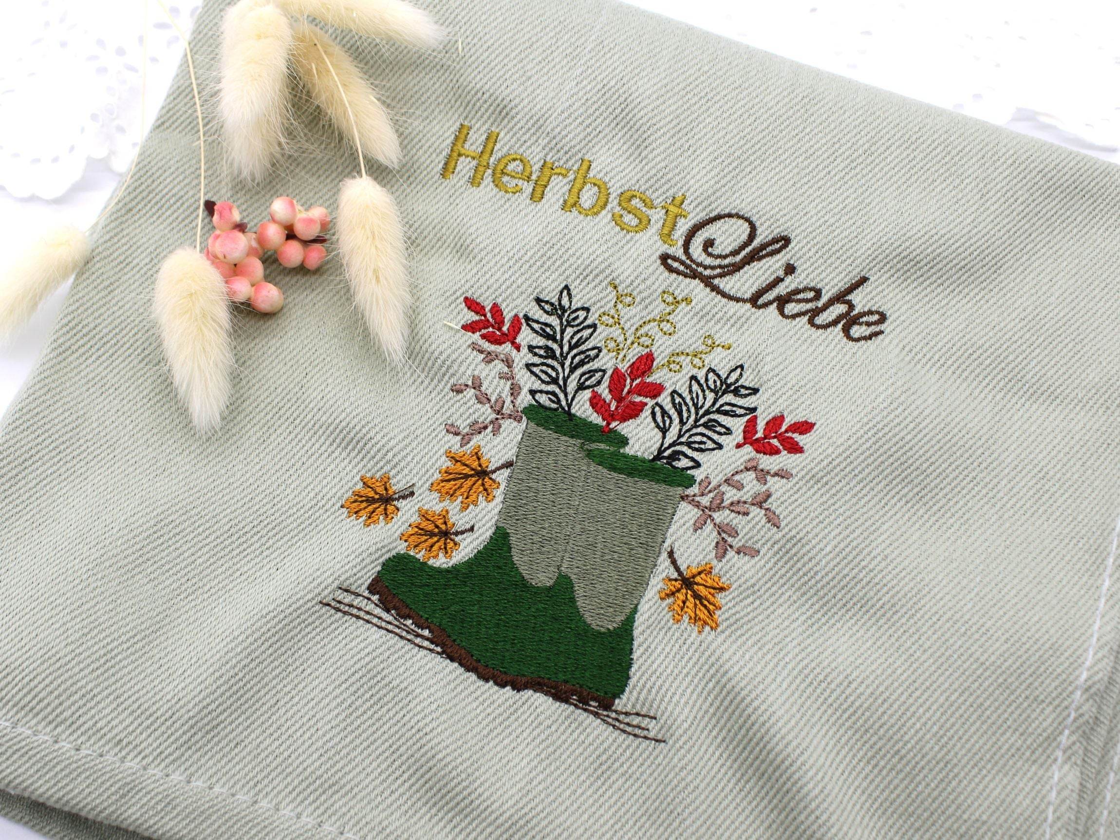 Stickdatei Gummistiefel Herbst Laub Blätter - Sewando