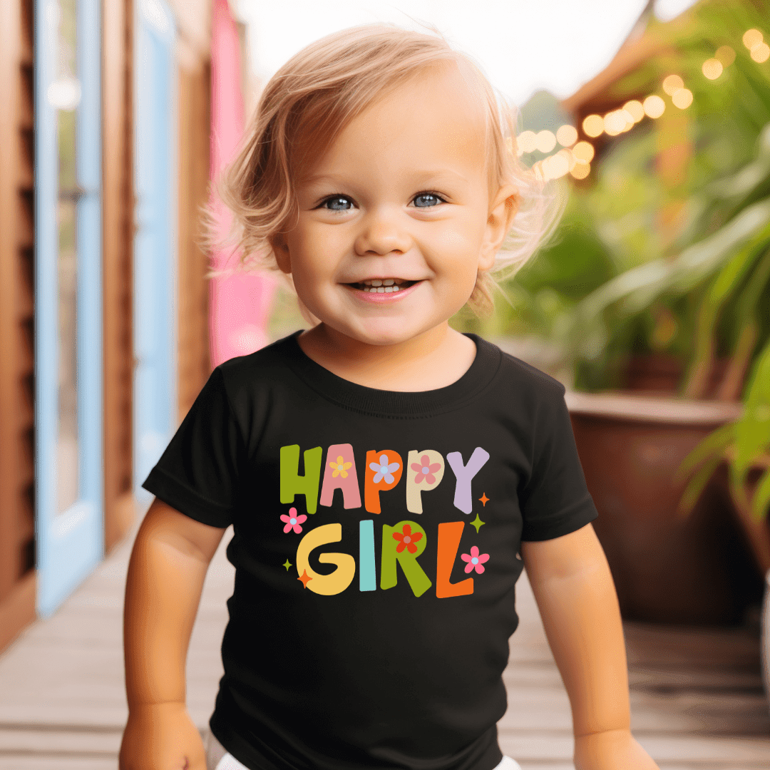 Plotterdatei „Happy Girl“ – Buntes Design mit Blumen | SVG PNG EPS DFX PDF - Sewando