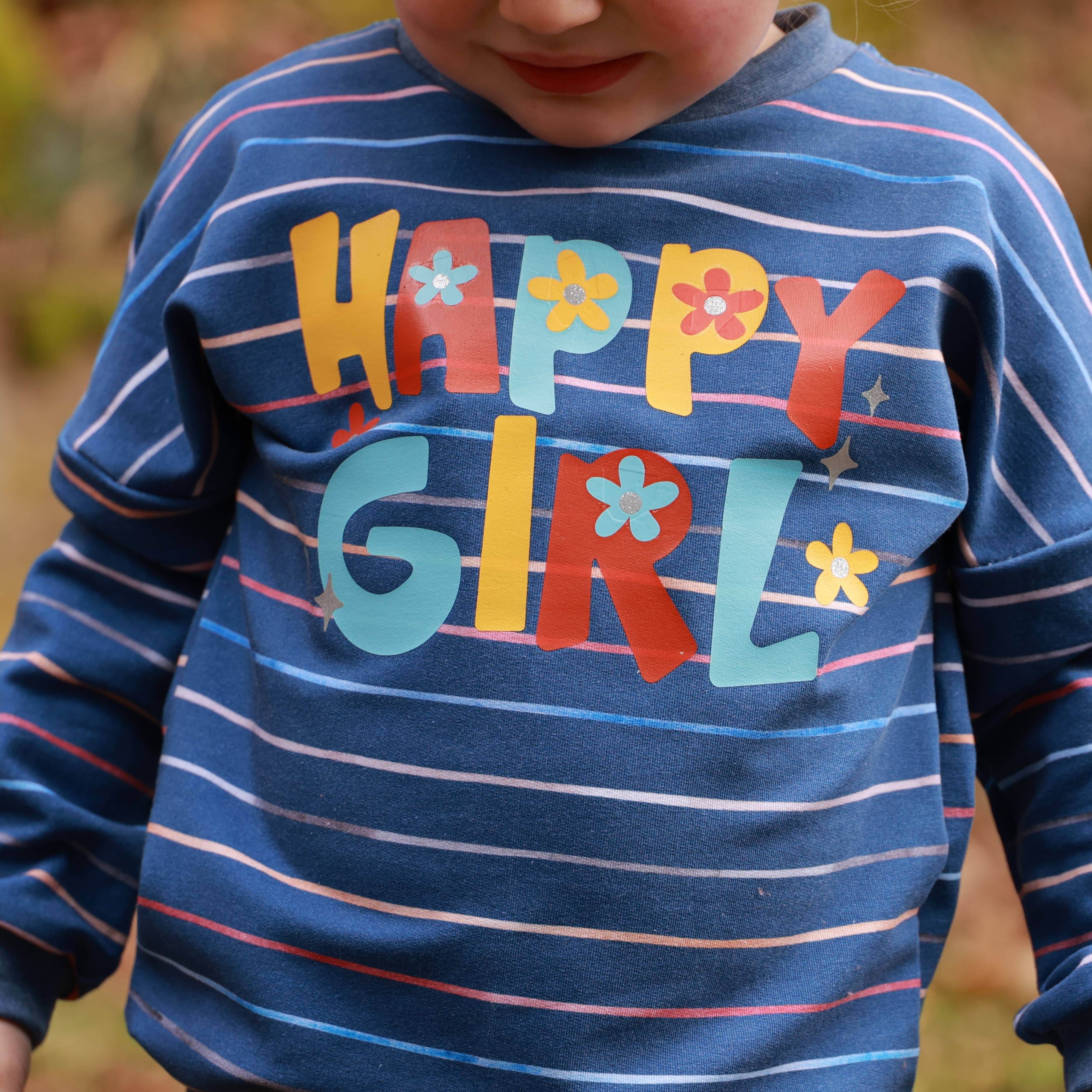 Plotterdatei „Happy Girl“ – Buntes Design mit Blumen | SVG PNG EPS DFX PDF - Sewando