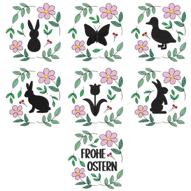 Stickdatei Set Ostersillhouetten Scherenschnitte Frühlingsdeko & Frohe Ostern - Sewando
