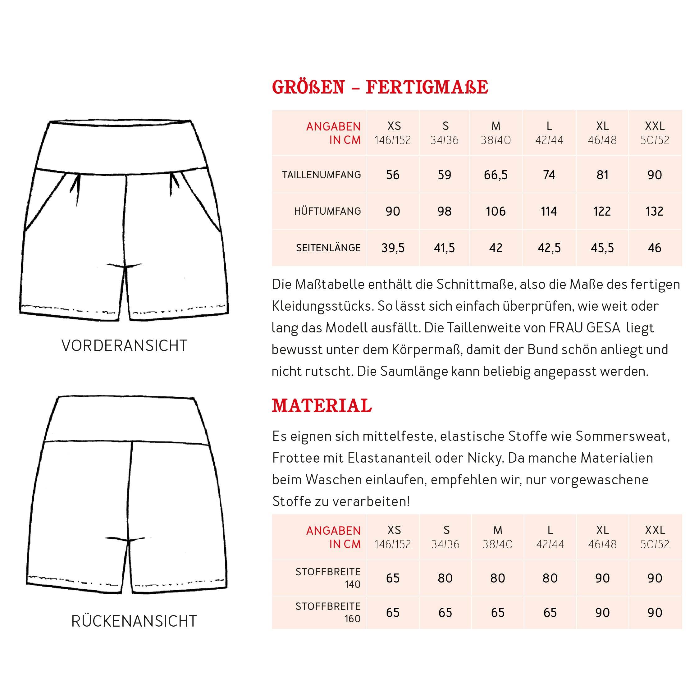 Sweatshorts FRAU GESA | Schnittmuster Gr. XS-XXL : - Sewando