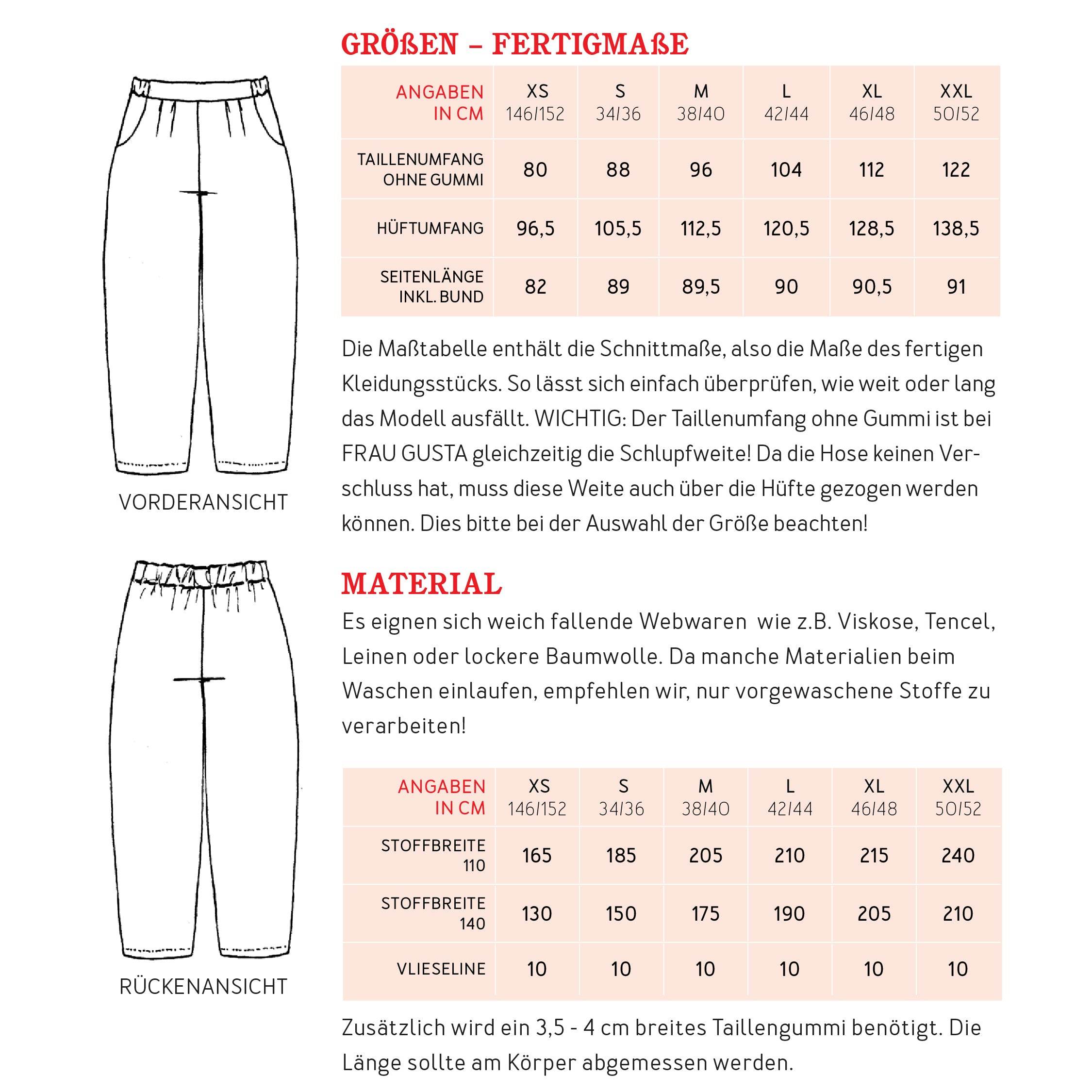 Hose FRAU GUSTA | Schnittmuster Gr. XS-XXL : - Sewando