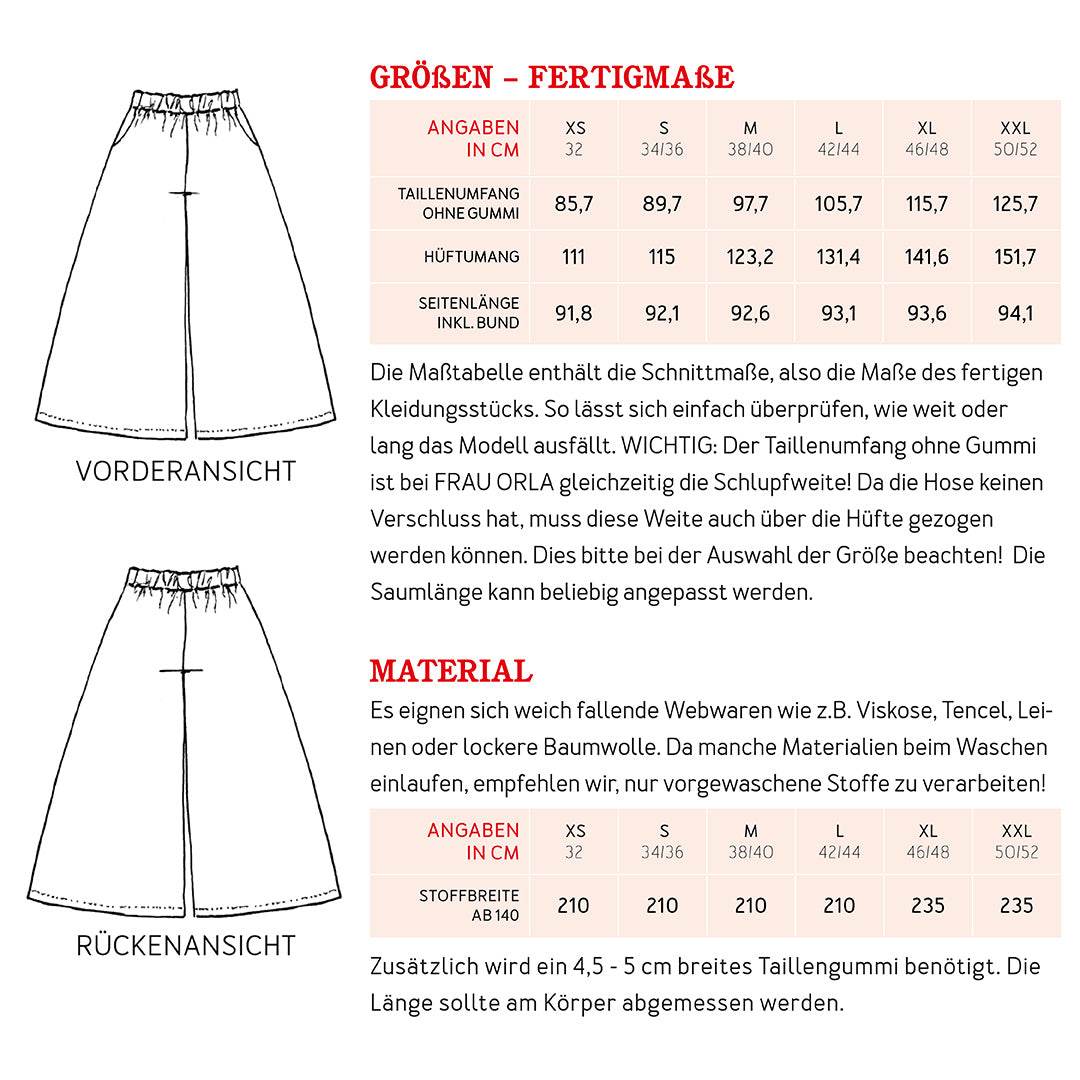 Weite Hose FRAU ORLA | Schnittmuster Gr. XS-XXL : - Sewando