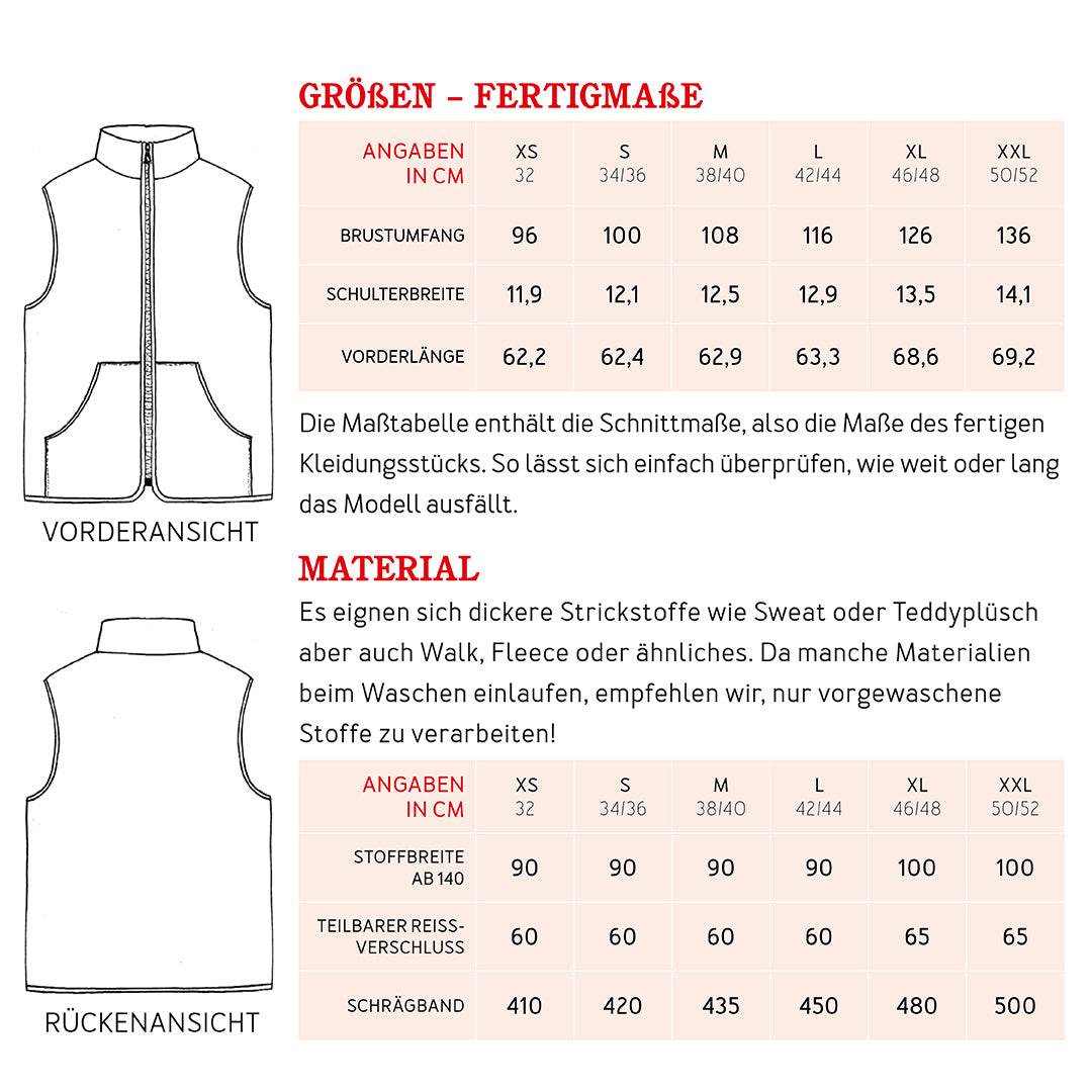 Weste FRAU RONI | Schnittmuster Gr. XS-XXL : - Sewando