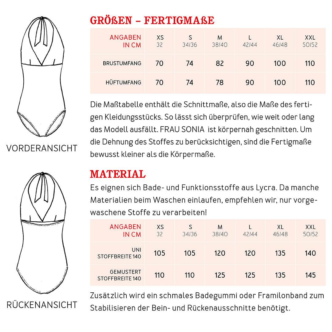 Badeanzug FRAU SONIA | Schnittmuster XS-XXL : - Sewando