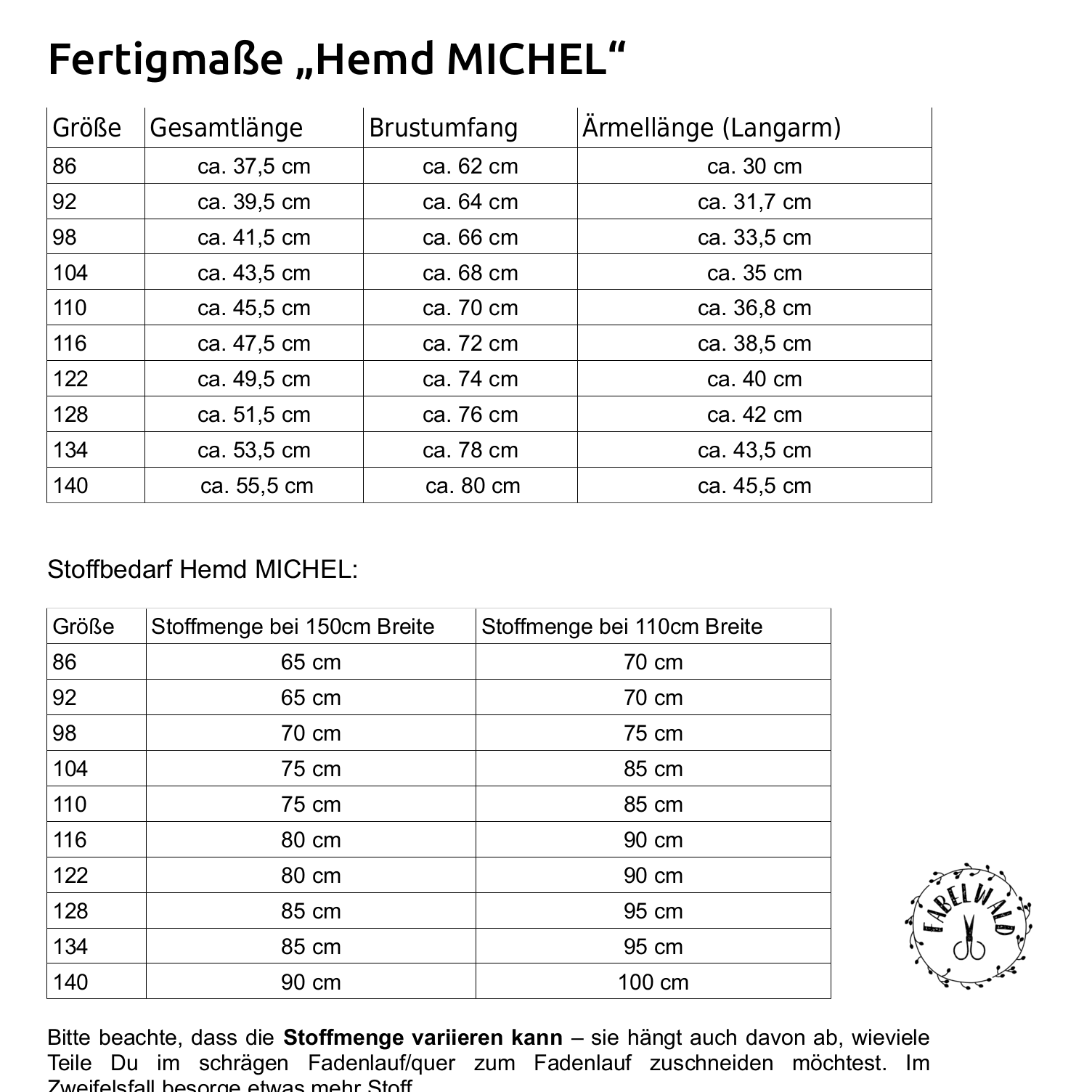 Schnittmuster HEMD MICHEL Gr. 86-140 - Sewando