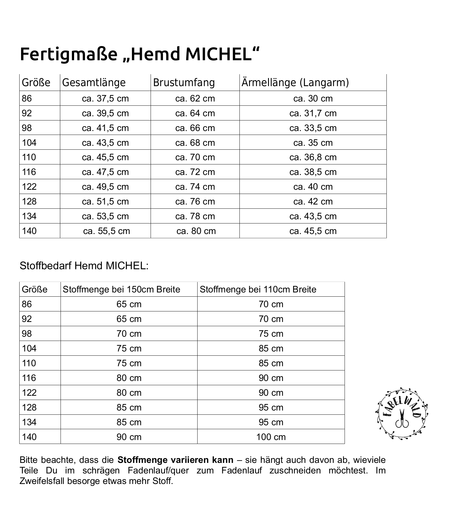 Schnittmuster HEMD MICHEL Gr. 86-140 - Sewando