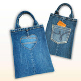 Tasche nähen aus Jeans, Schnittmuster incl. Herz & Stern Negativ-Applikation als extra Doppeltasche (Außen)