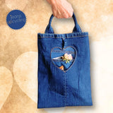 Tasche nähen aus Jeans, Schnittmuster incl. Herz & Stern Negativ-Applikation als extra Doppeltasche (Außen)