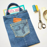 Tasche nähen aus Jeans, Schnittmuster incl. Herz & Stern Negativ-Applikation als extra Doppeltasche (Außen)