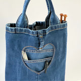 Tasche nähen aus Jeans, Schnittmuster incl. Herz & Stern Negativ-Applikation als extra Doppeltasche (Außen)