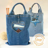 Tasche nähen aus Jeans, Schnittmuster incl. Herz & Stern Negativ-Applikation als extra Doppeltasche (Außen)