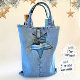Tasche nähen aus Jeans, Schnittmuster incl. Herz & Stern Negativ-Applikation als extra Doppeltasche (Außen)
