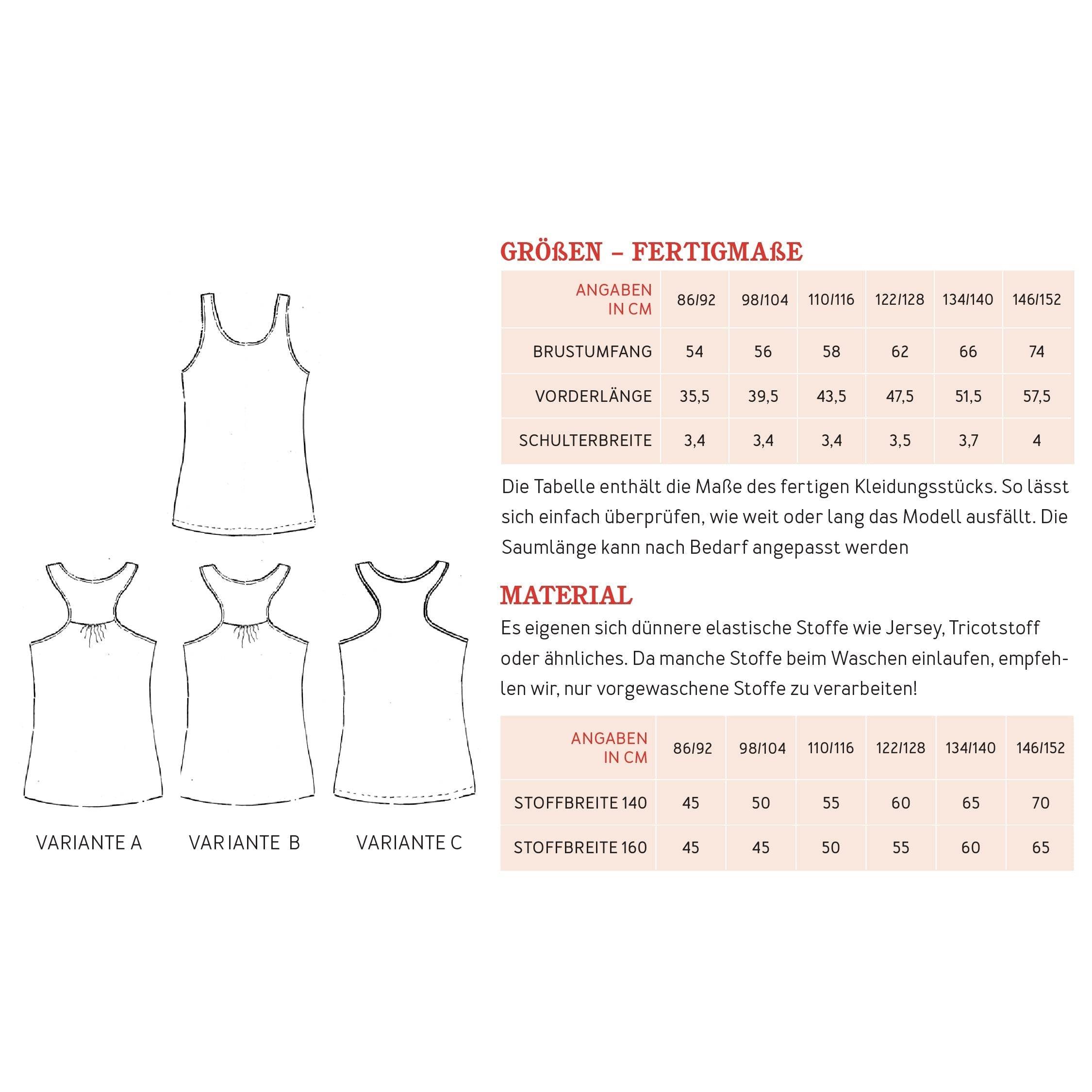 Tanktop HENNIE | Schnittmuster Gr. 86 - 152 - Sewando