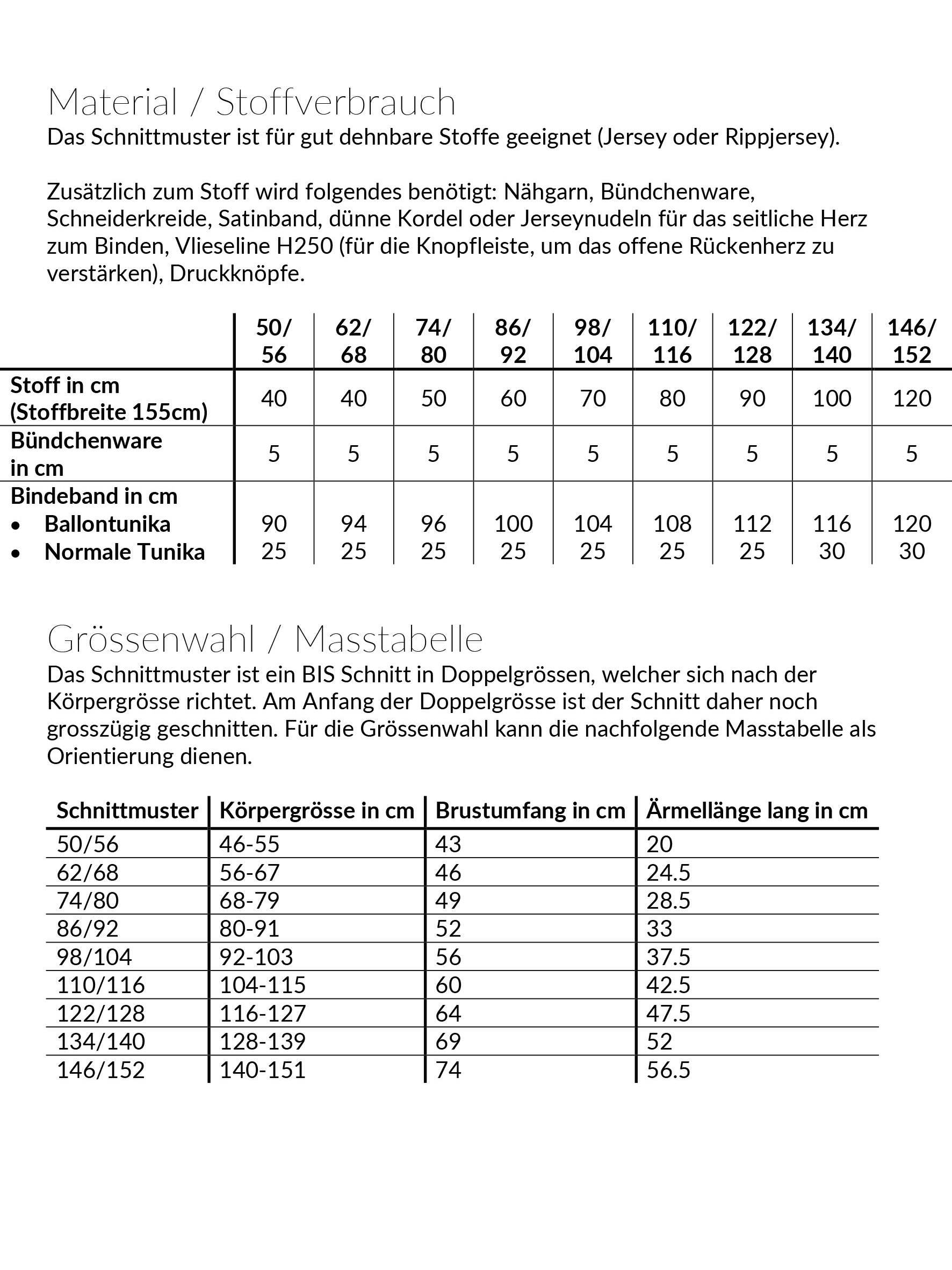 Steffi's Herztunika, Schnittmuster Grösse 50-152 - Sewando