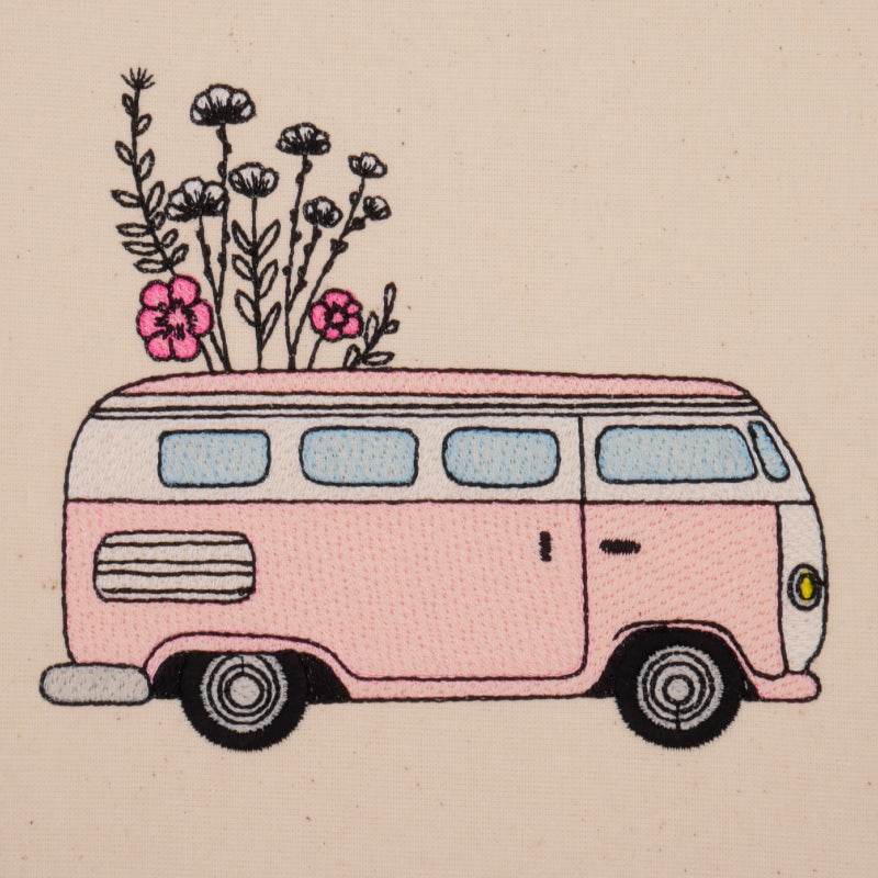 Stickdatei Retro Bus Camper Wohnwagen Hippie - Sewando
