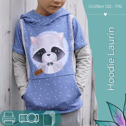 Schnittmuster Hoodie Laurin Gr.122 - 176 - Sewando