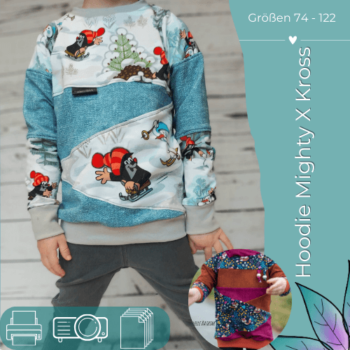 Schnittmuster Hoodie Mighty X Kross Gr.74 - 122 - Sewando