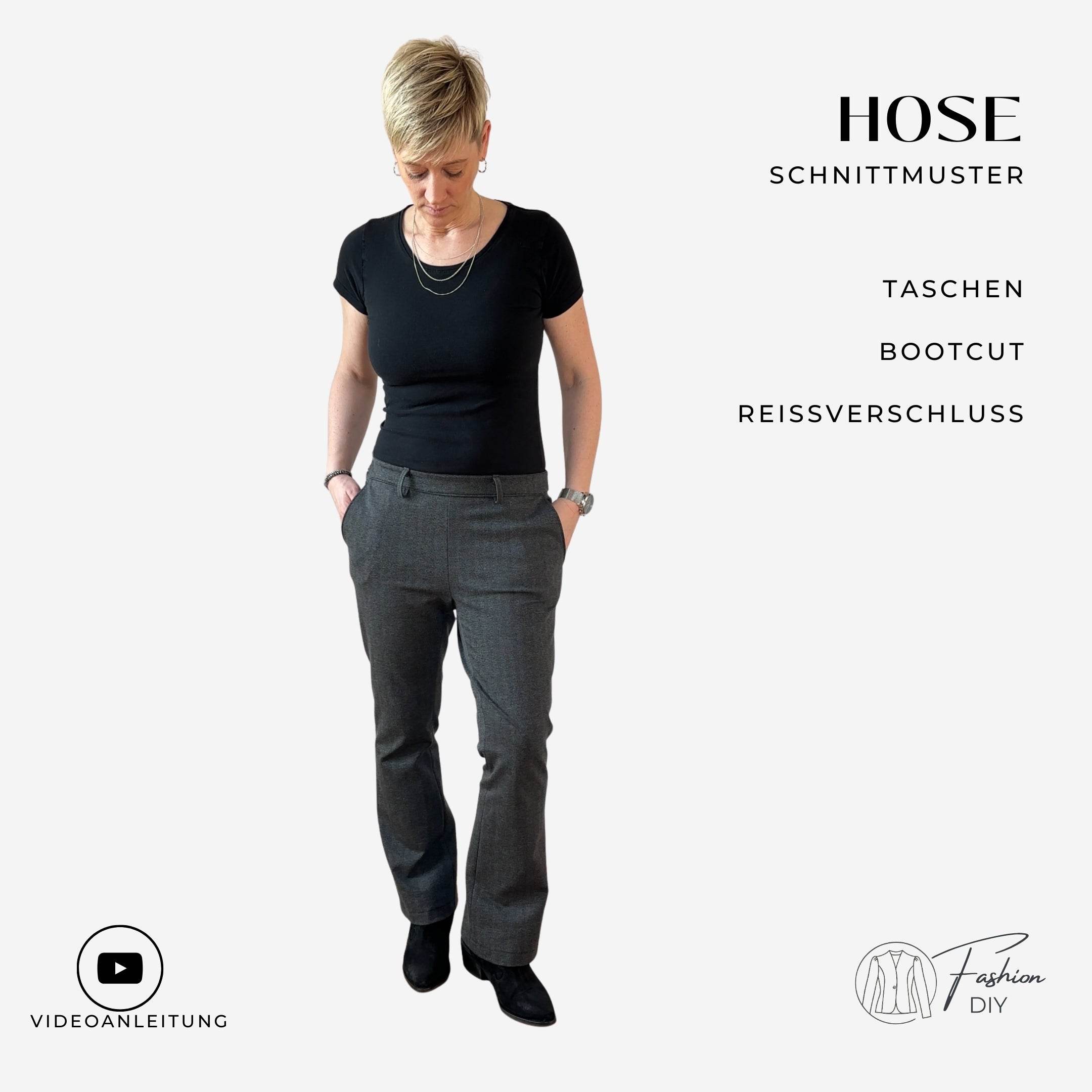 BootCut Hose mit Reissverschluss in der Seitennaht Gr. 34-46 - Sewando