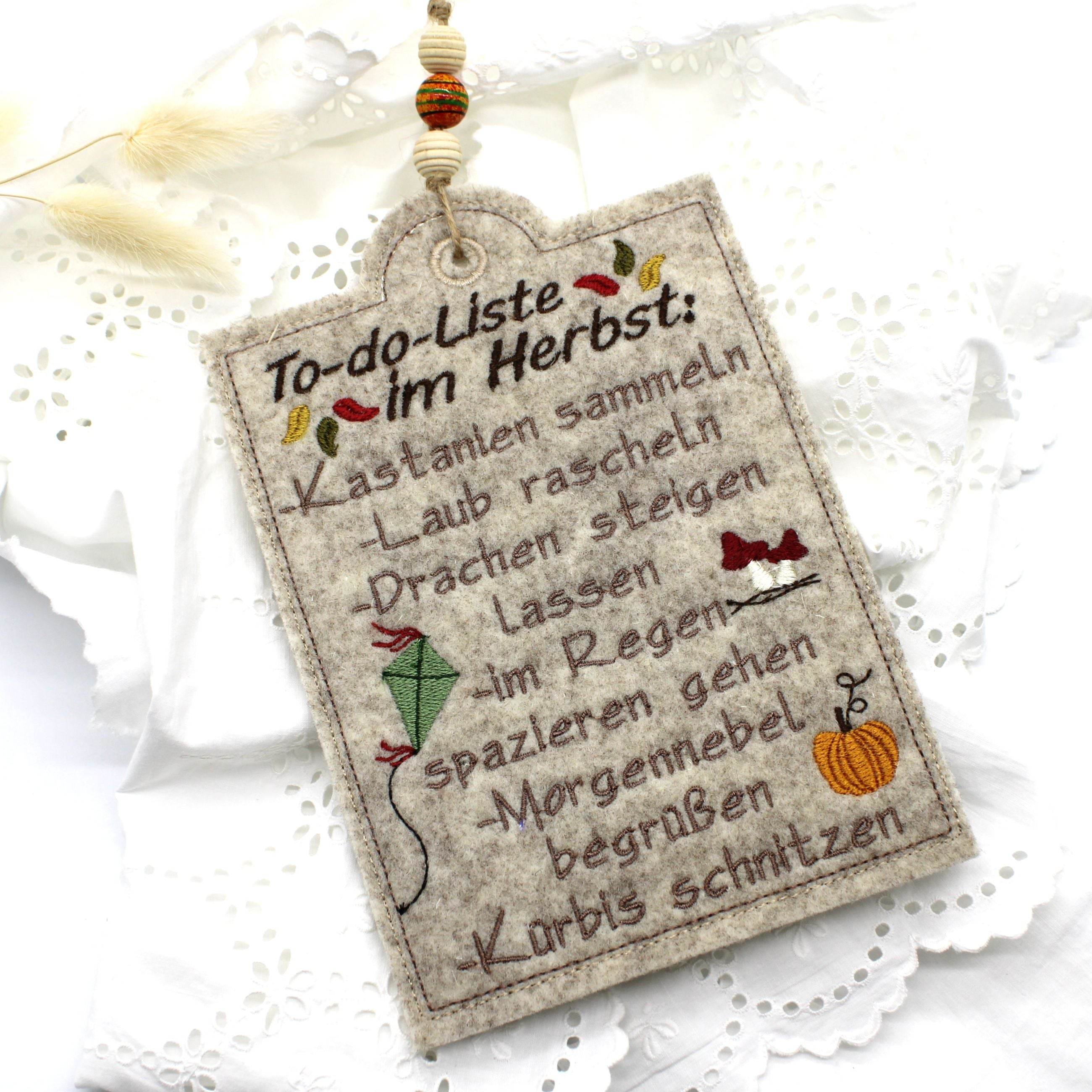 Stickdatei ITH Schild Herbst Todo Liste Laub Kürbis - Sewando