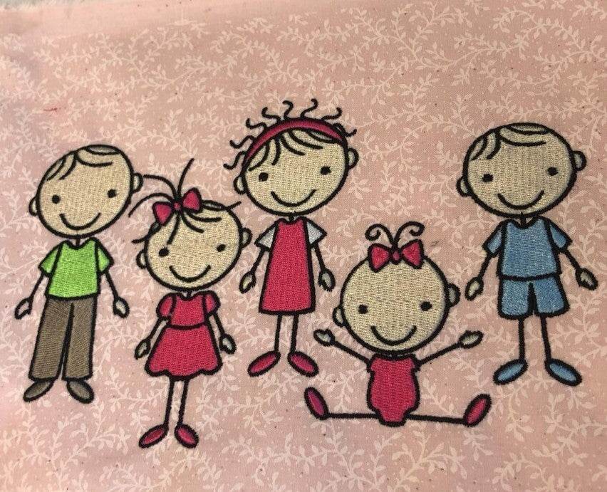 Stickdatei Strichmännchen Familie 1 mit Hund Set 196 - Sewando
