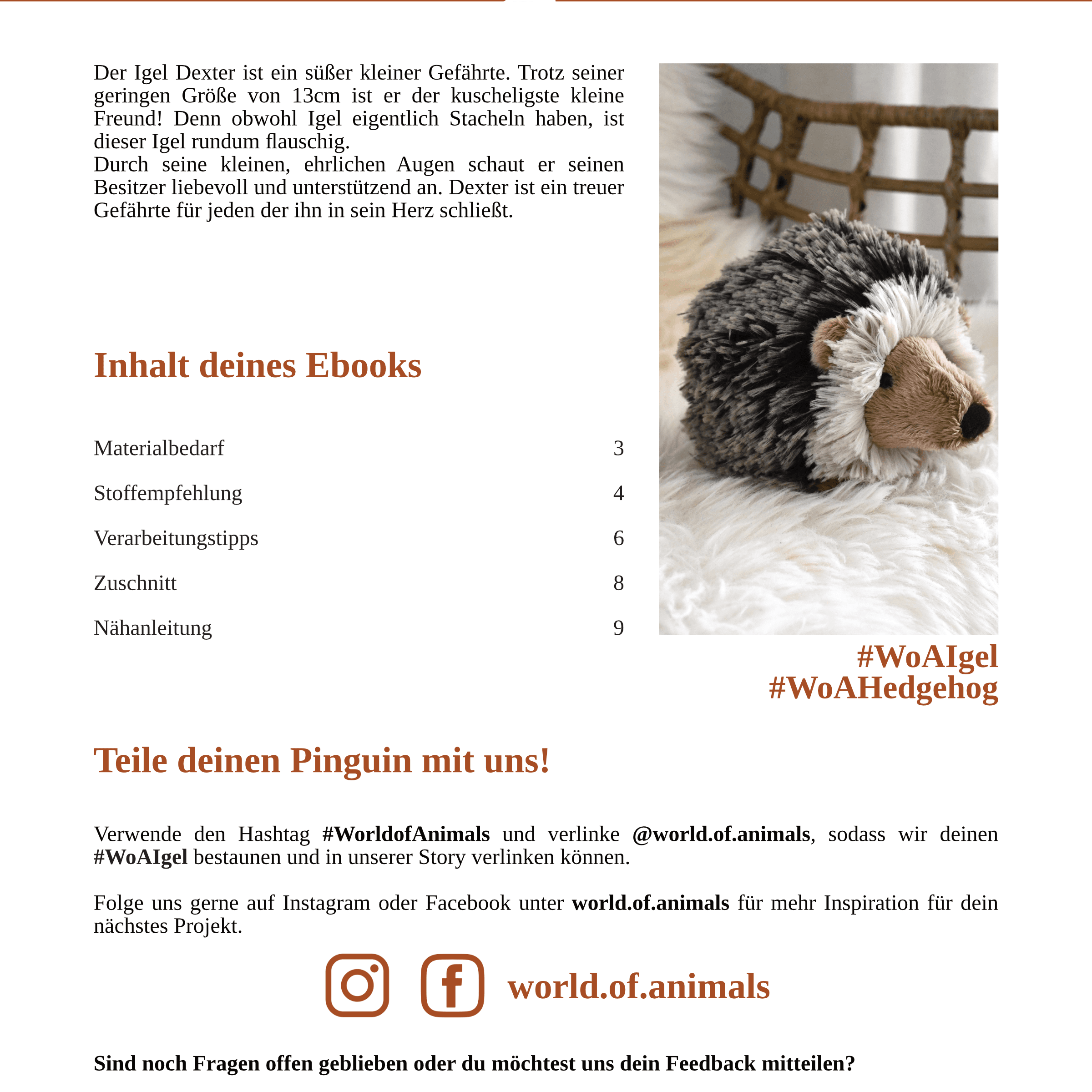 Igel Dexter - PDF Schnittmuster und Nähanleitung - 13cm - Sewando