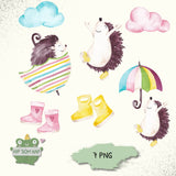 DIY-Bild-Set „Regen-Igel Aquarell“ – 7 PNG-Dateien für Kinder, Herbst & kreative Projekte - Sewando