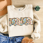 Bügelbild Mama – Blumen & Retro-Karomuster PNG für Muttertag - Sewando