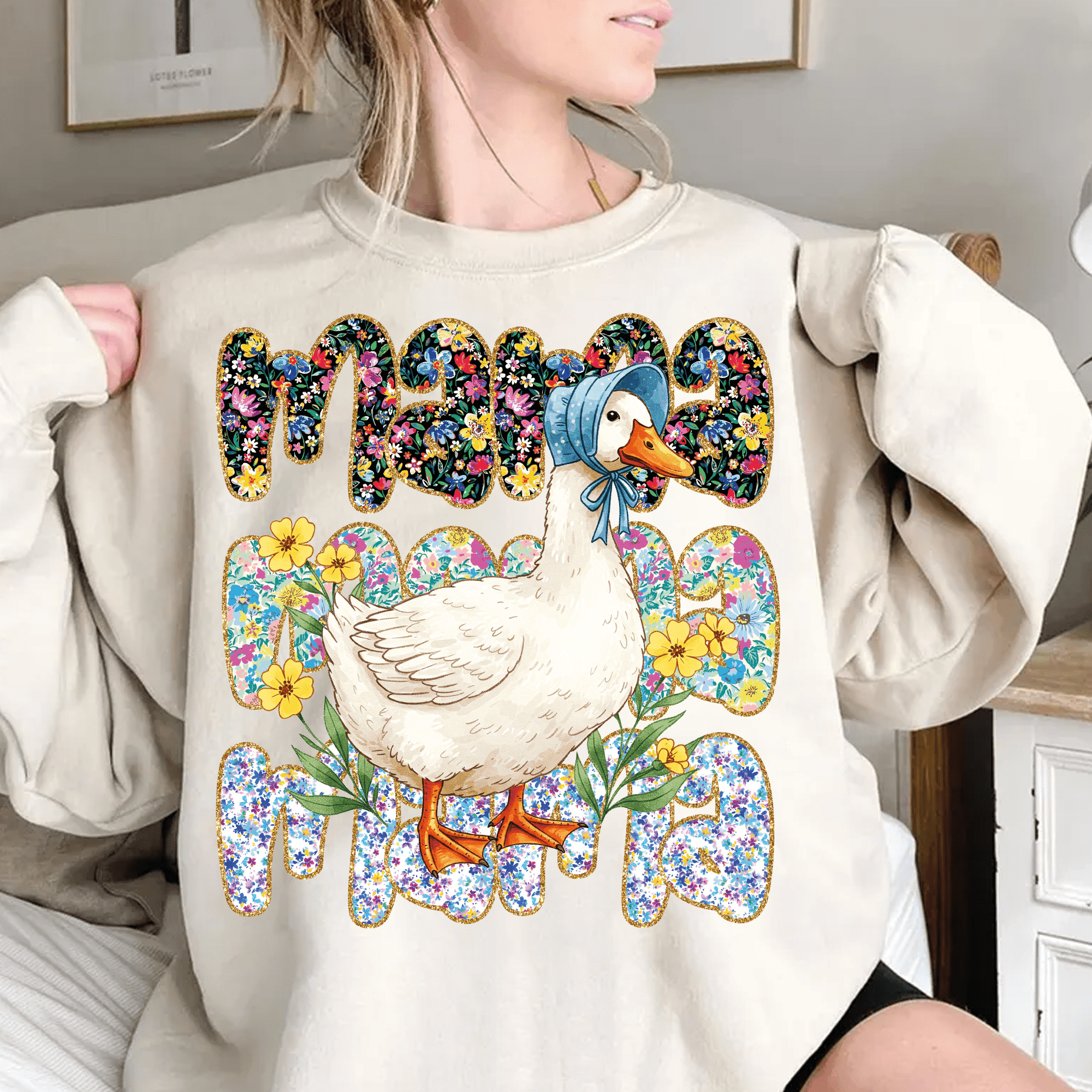 Sublimationsdatei Mama mit Gans – Vintage Farmhouse PNG Design mit Blumen für Muttertag & DIY - Sewando