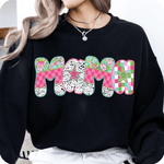 Bügelbild Mama – Florales Patchwork mit Sternen im Retro-Stil | PNG - Sewando