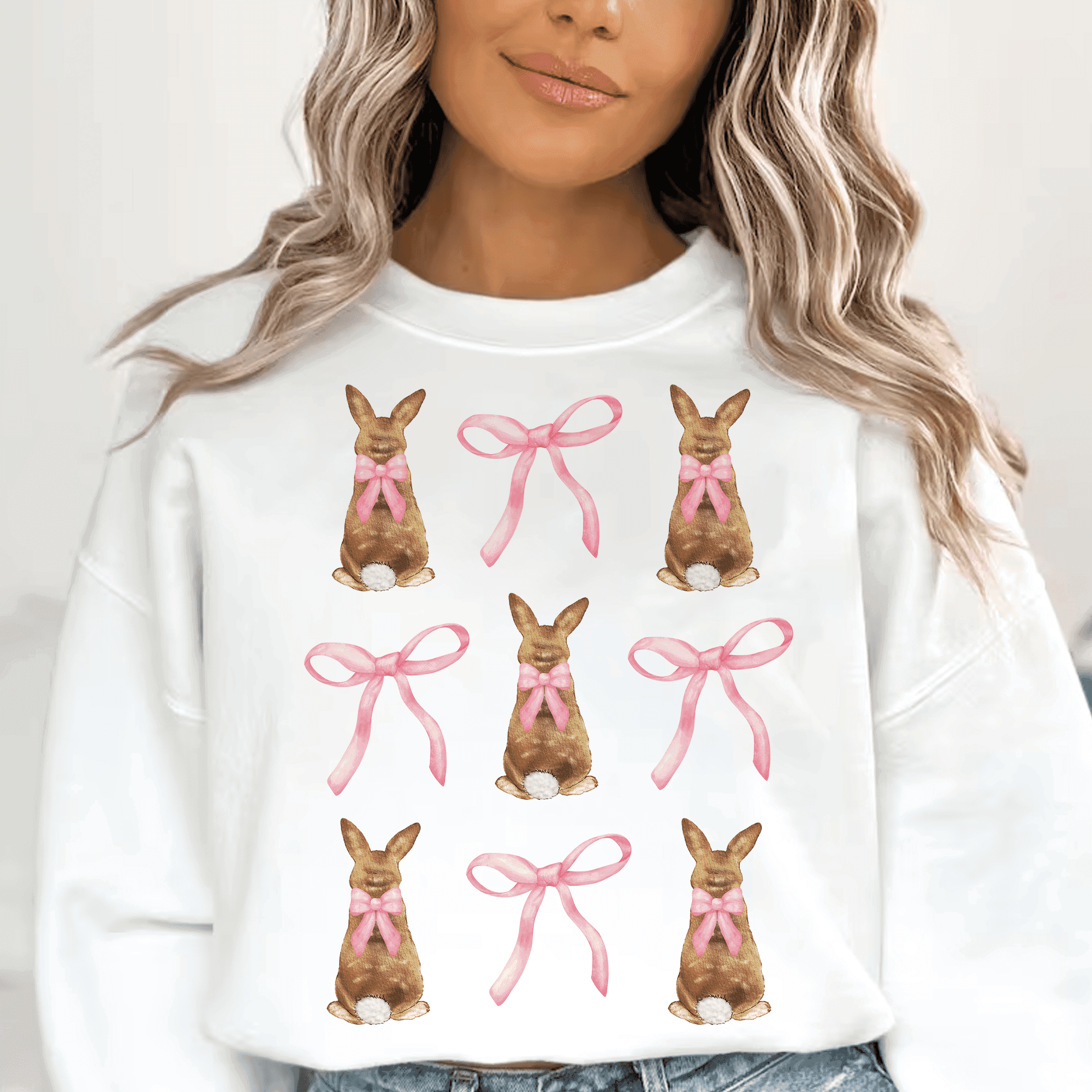Bügelbild Osterhase mit rosa Schleife – Frühling Design für Shirts & mehr - Sewando