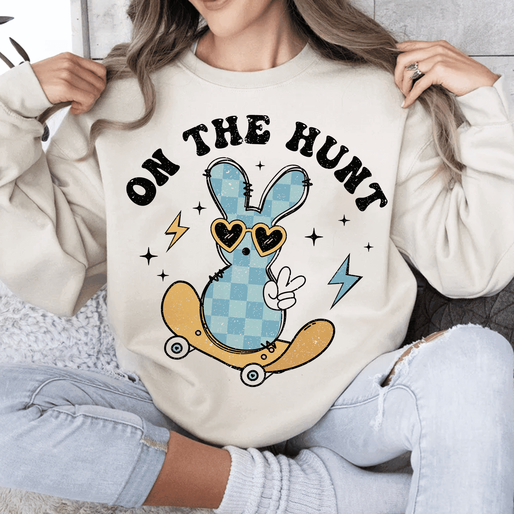 On the Hunt – Bügelbild mit Osterhase auf Skateboard - Sewando
