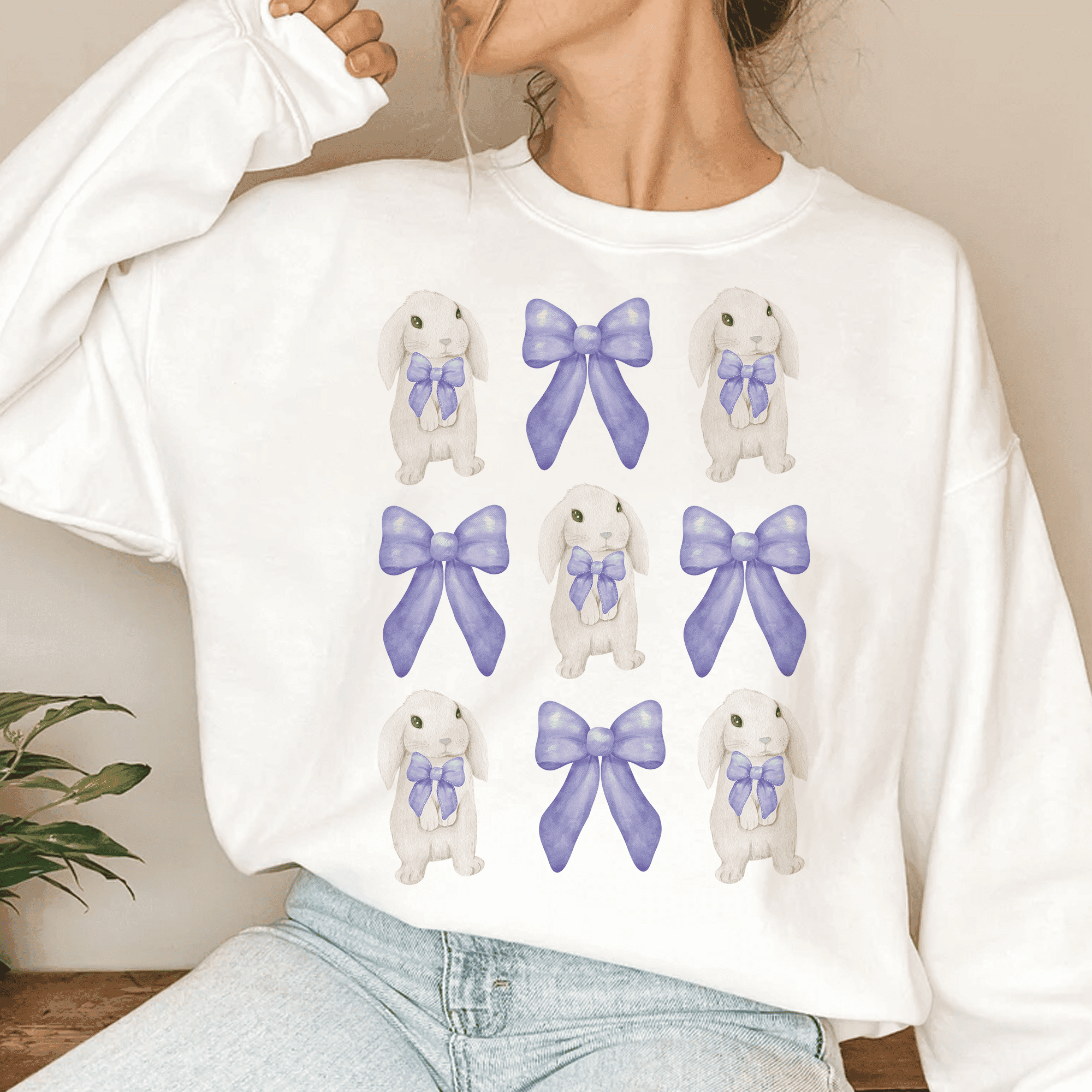 Bügelbild Osterhasen & lila Schleifen – Frühlingsdesign - Sewando