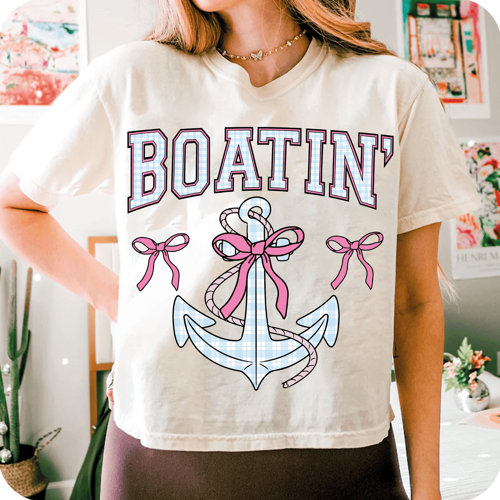 Boatin’ Anker Bügelbild– Maritimes PNG Design mit Schleifen & Karo - Sewando