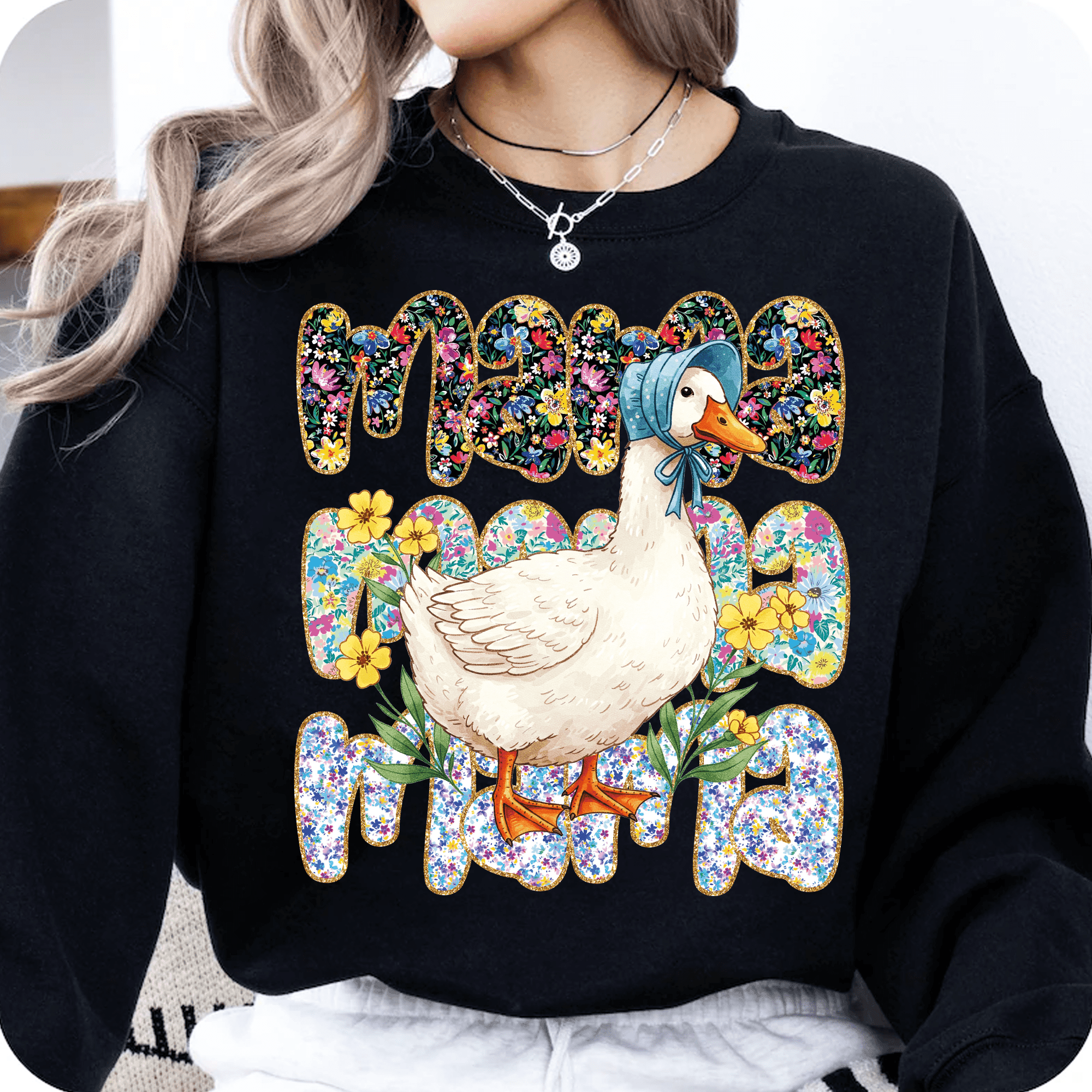 Sublimationsdatei Mama mit Gans – Vintage Farmhouse PNG Design mit Blumen für Muttertag & DIY - Sewando