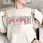 Bügelbild Mama – Florales Patchwork mit Sternen im Retro-Stil | PNG - Sewando