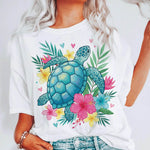 Tropisches Sublimationsdesign „Floral Sea Turtle“ – bunte Meeresschildkröte mit Hibiskus & Palmen 🌴🐢 - Sewando