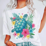 Tropisches Sublimationsdesign „Floral Sea Turtle“ – bunte Meeresschildkröte mit Hibiskus & Palmen 🌴🐢 - Sewando