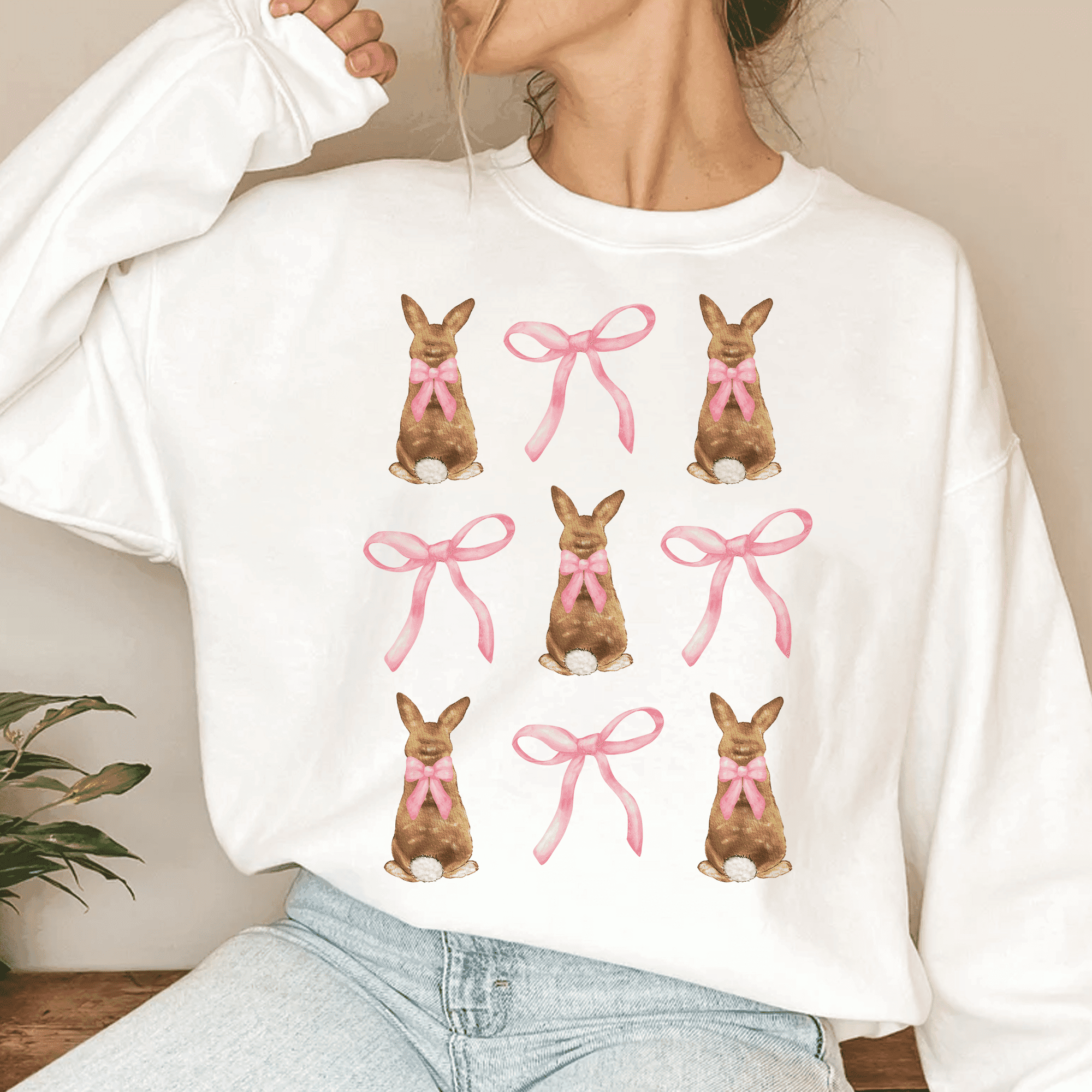 Bügelbild Osterhase mit rosa Schleife – Frühling Design für Shirts & mehr - Sewando